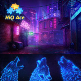 HiQ Ace Deluxe - Chinatown Neon Alley Dynamic Theme and 3 Galaxy Wolves Avatars Bundle